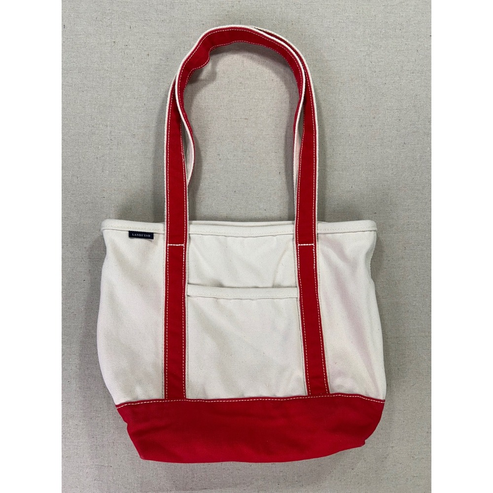 Lands End Canvas Beach Boat Picnic Tote Shoulder Bag Interior Pockets Key Latch